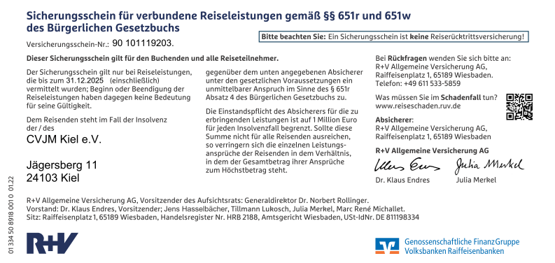 Sicherungsschein CVJM Kiel Freizeiten 2025